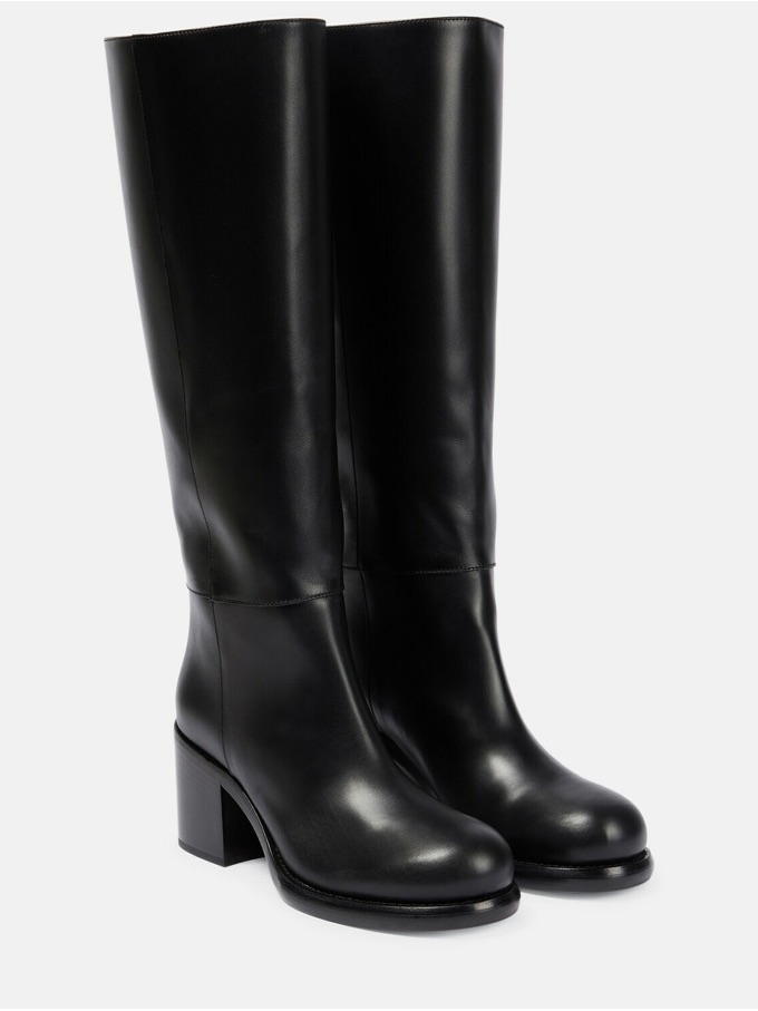 Alaa Paris Black Leather Knee High Square Toe Boots Size 39 It W/ Box